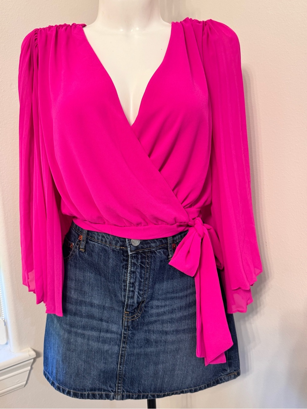 Jealous Tomato Hot Pink Wrap Blouse with Tie Waist